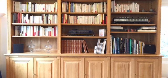 Bibliothèque en châtaignier brut de style Louis XVI