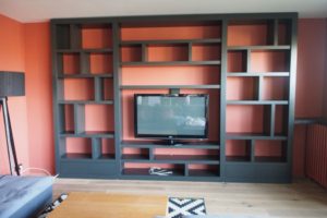 Bibliothèque contemporaine sur mesure gris anthracite sans fond