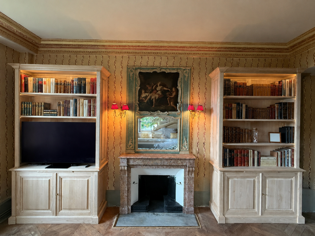 Paire de bibliothèques de parquet en châtaignier brut
